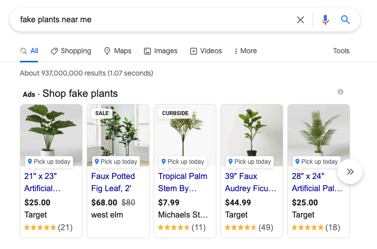 local inventory ads for fake planst