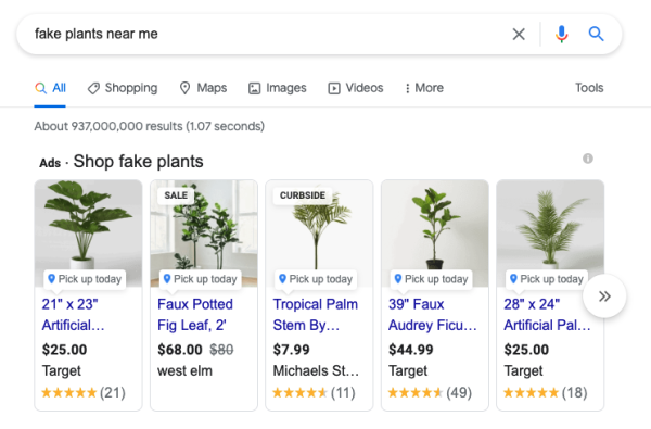 local inventory ads for fake planst