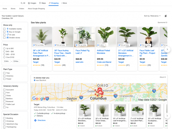 LIA shopping page results